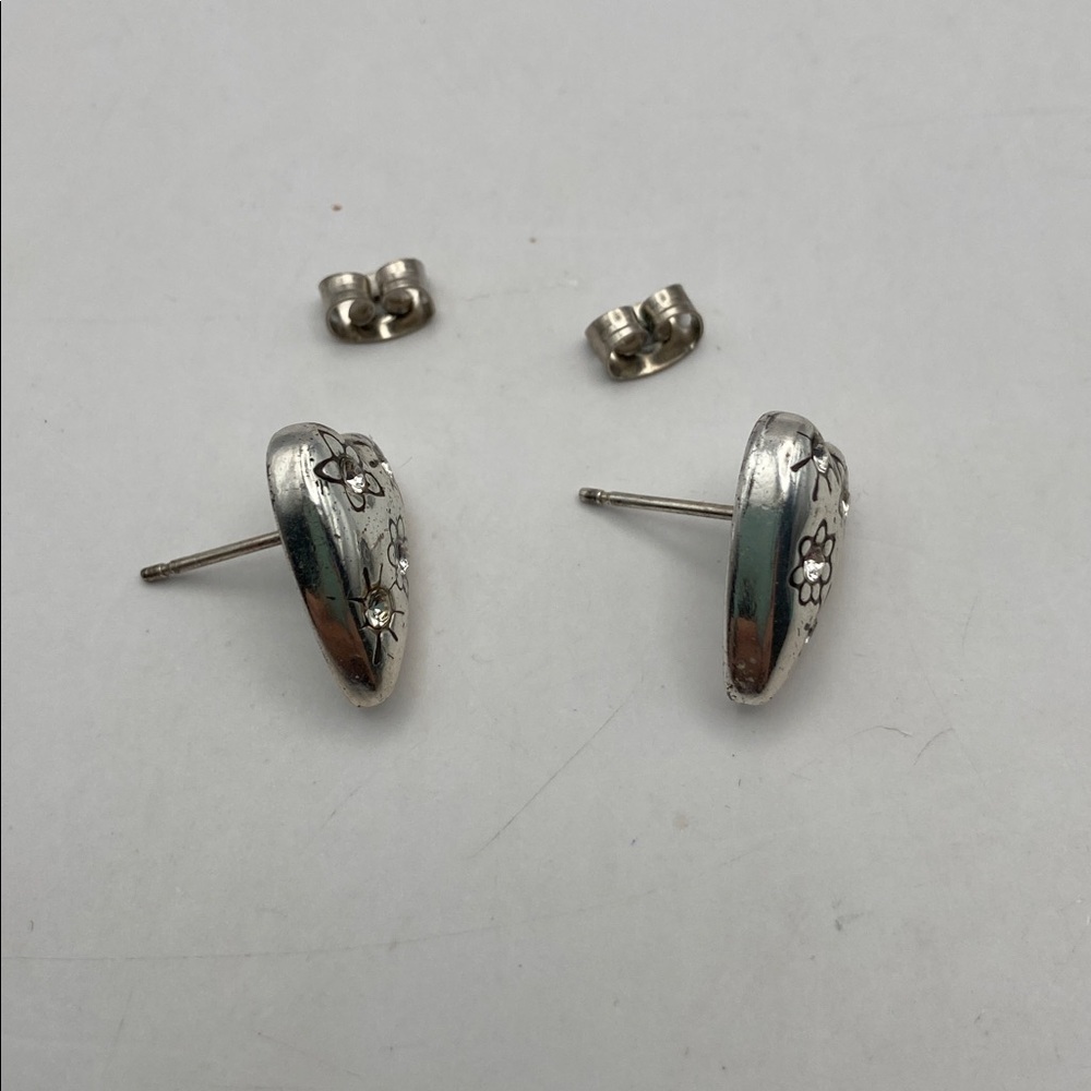 Brighton Crystal Sparkling Heart Silver Earrings Feminine Minimalist New Preppy - Picture 7 of 7